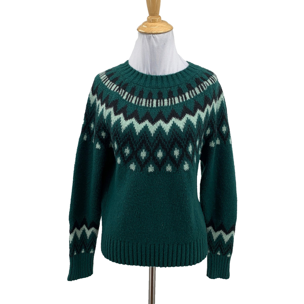Lucky Brand Sweater Womens S Small Willow White Fair Isle Yoke Pattern Pullover